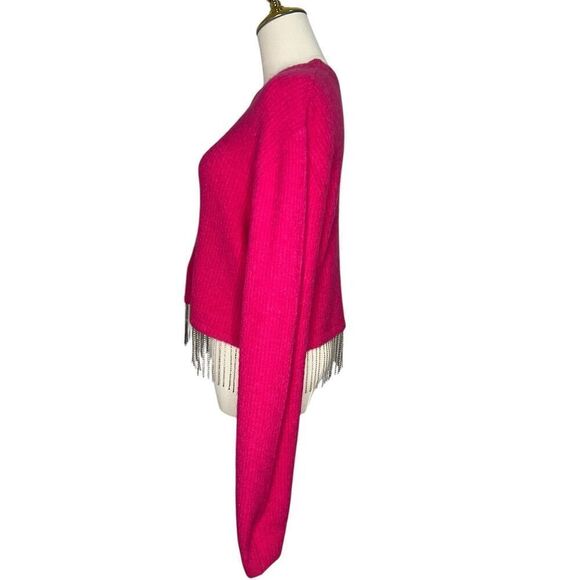 House of Harlow Women’s Medium Fuchsia Pink Sweater Rhinestone Detail Cropped - Picture 4 of 7